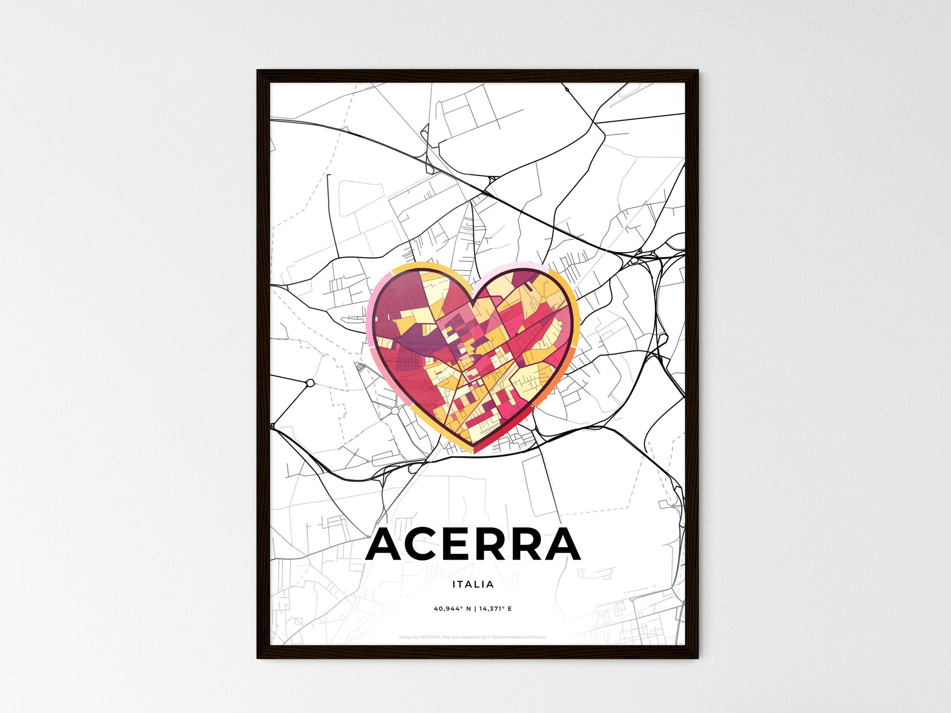 ACERRA ITALY minimal art map with a colorful icon. Where it all began, Couple map gift. Style 2