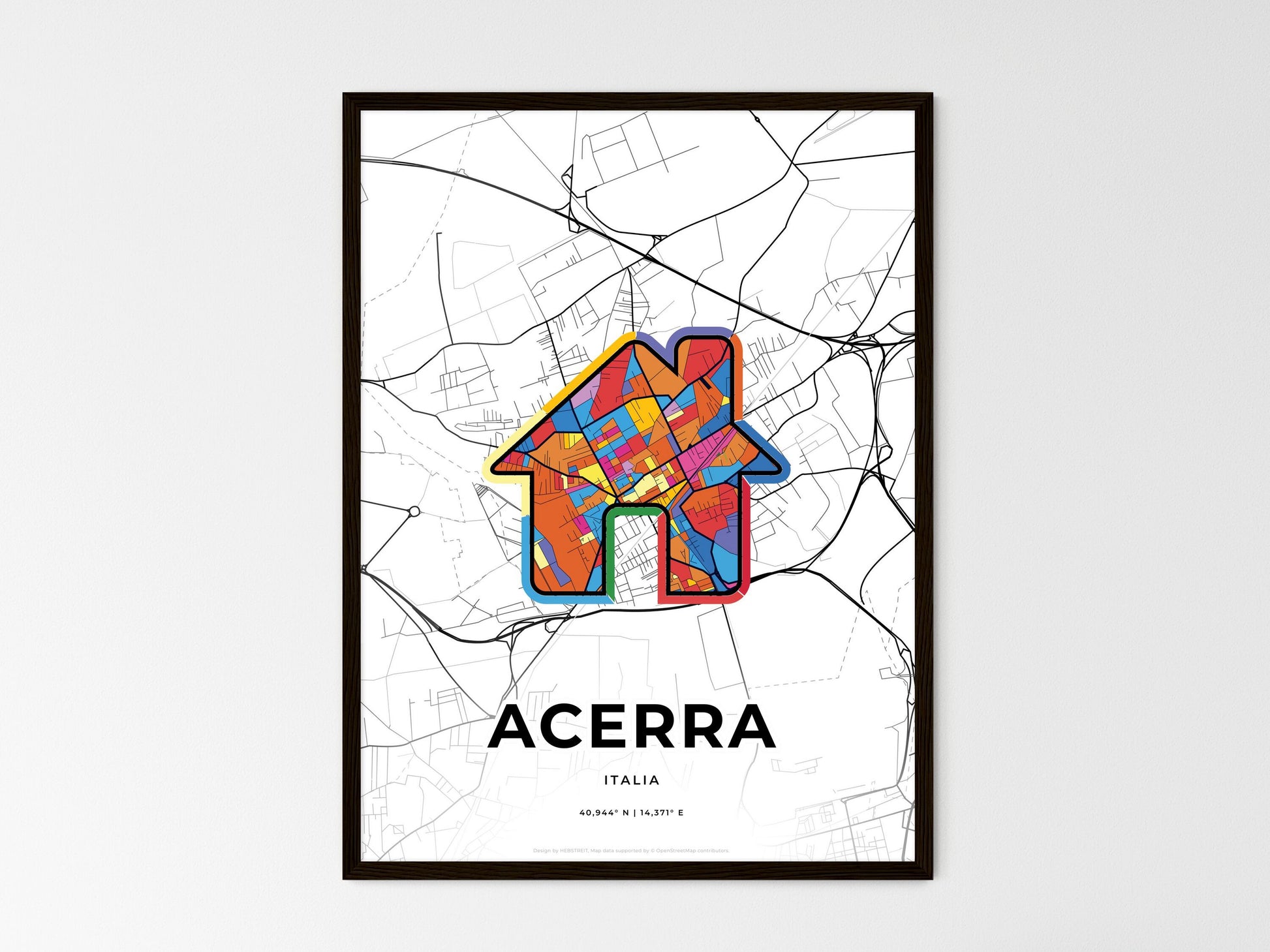 ACERRA ITALY minimal art map with a colorful icon. Where it all began, Couple map gift. Style 3