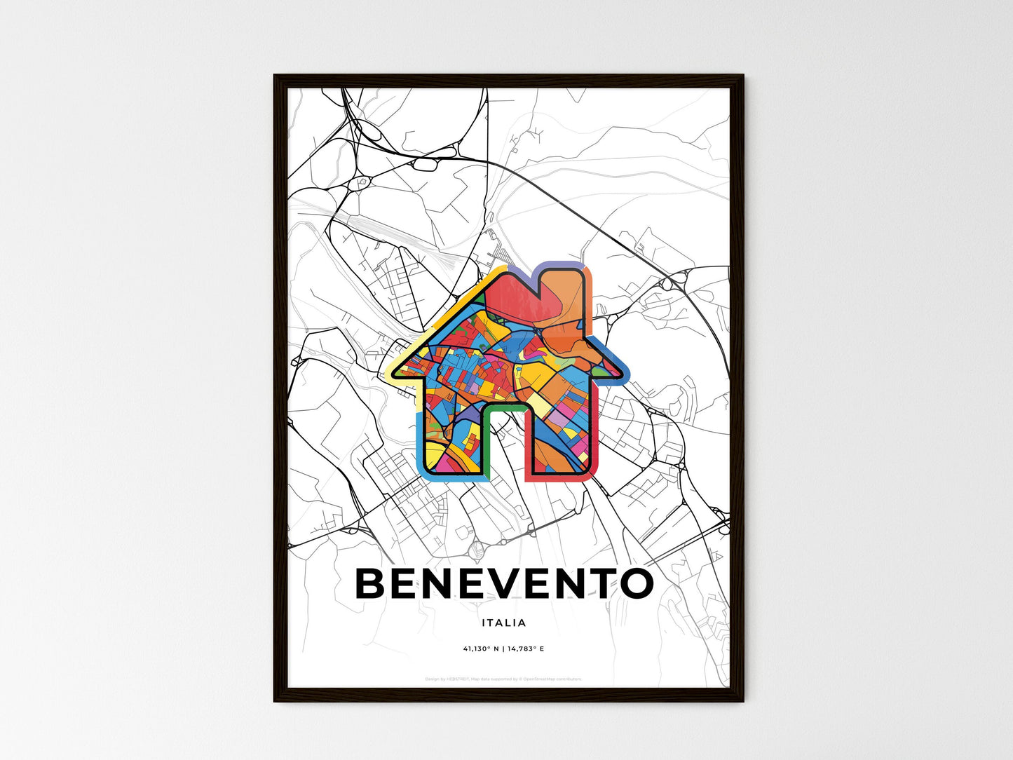 Benevento Italy wedding art map with home icon