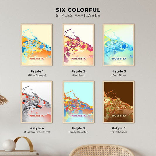Colorful MOLFETTA ITALY Fine Art Map Blue Orange