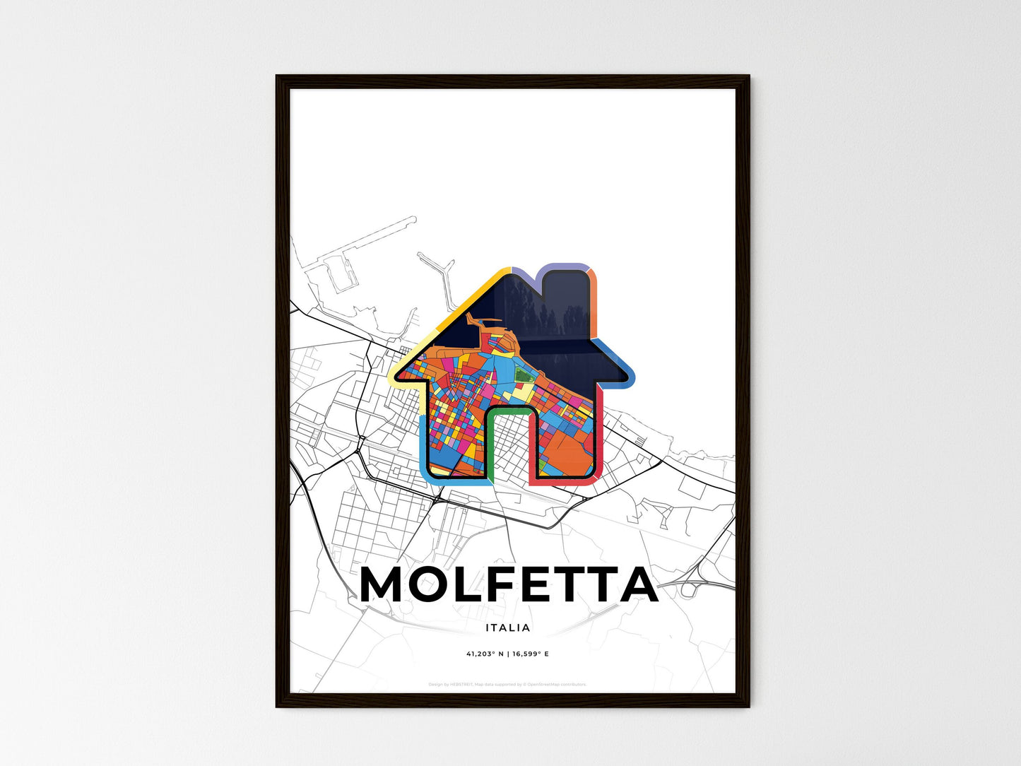 Molfetta Italy wedding art map with home icon