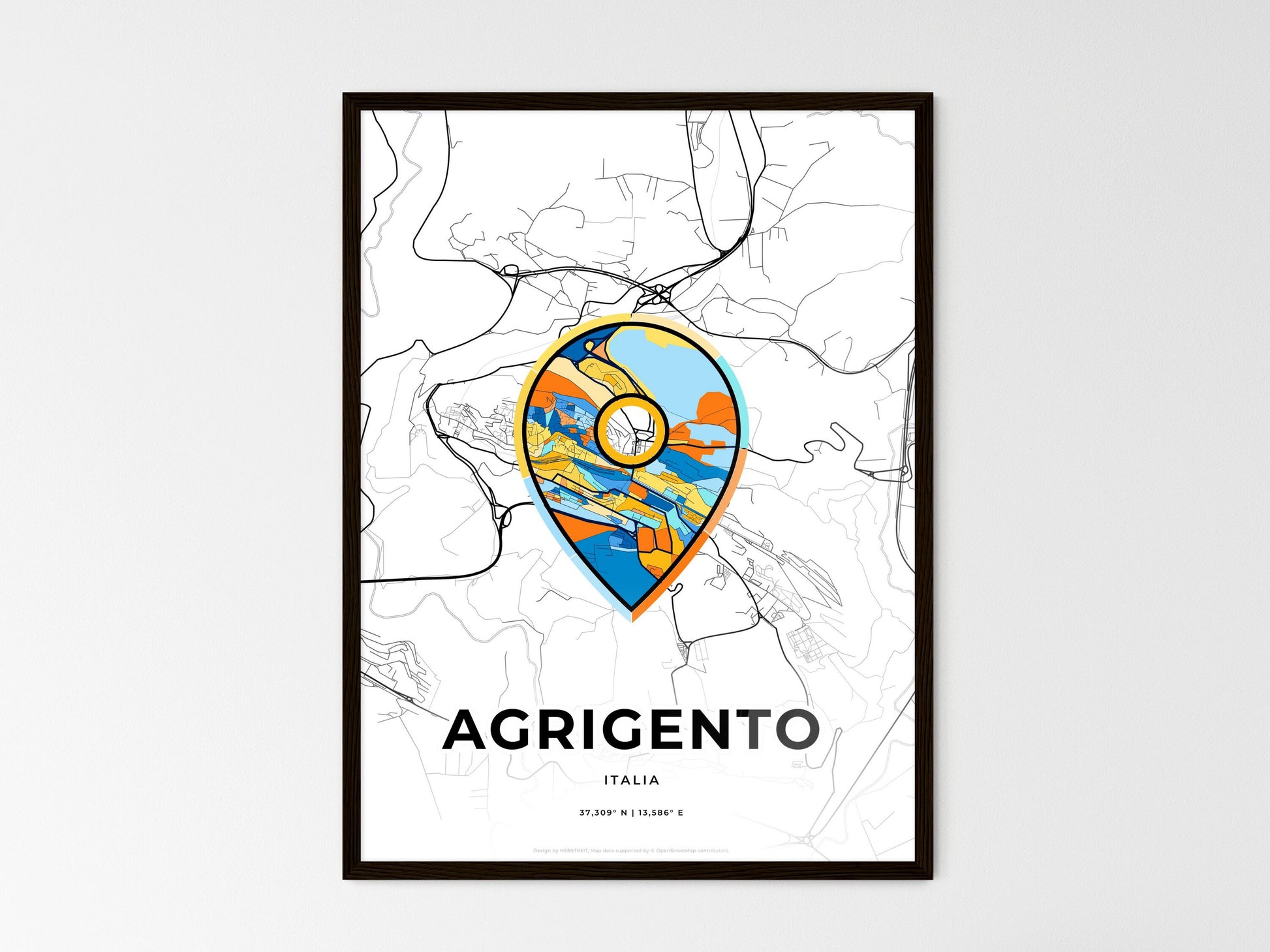 AGRIGENTO ITALY minimal art map with a colorful icon. Where it all began, Couple map gift. Style 1