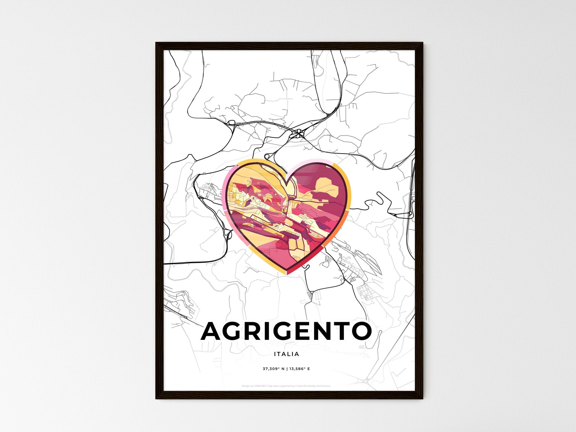 AGRIGENTO ITALY minimal art map with a colorful icon. Where it all began, Couple map gift. Style 2