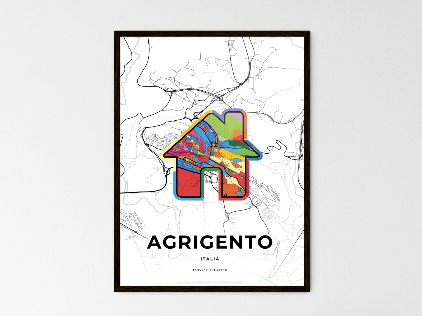 AGRIGENTO ITALY minimal art map with a colorful icon. Where it all began, Couple map gift. Style 3