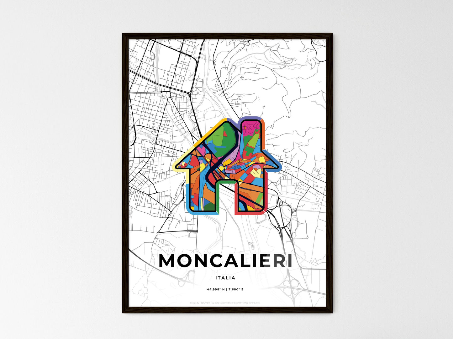 Moncalieri Italy wedding art map with home icon