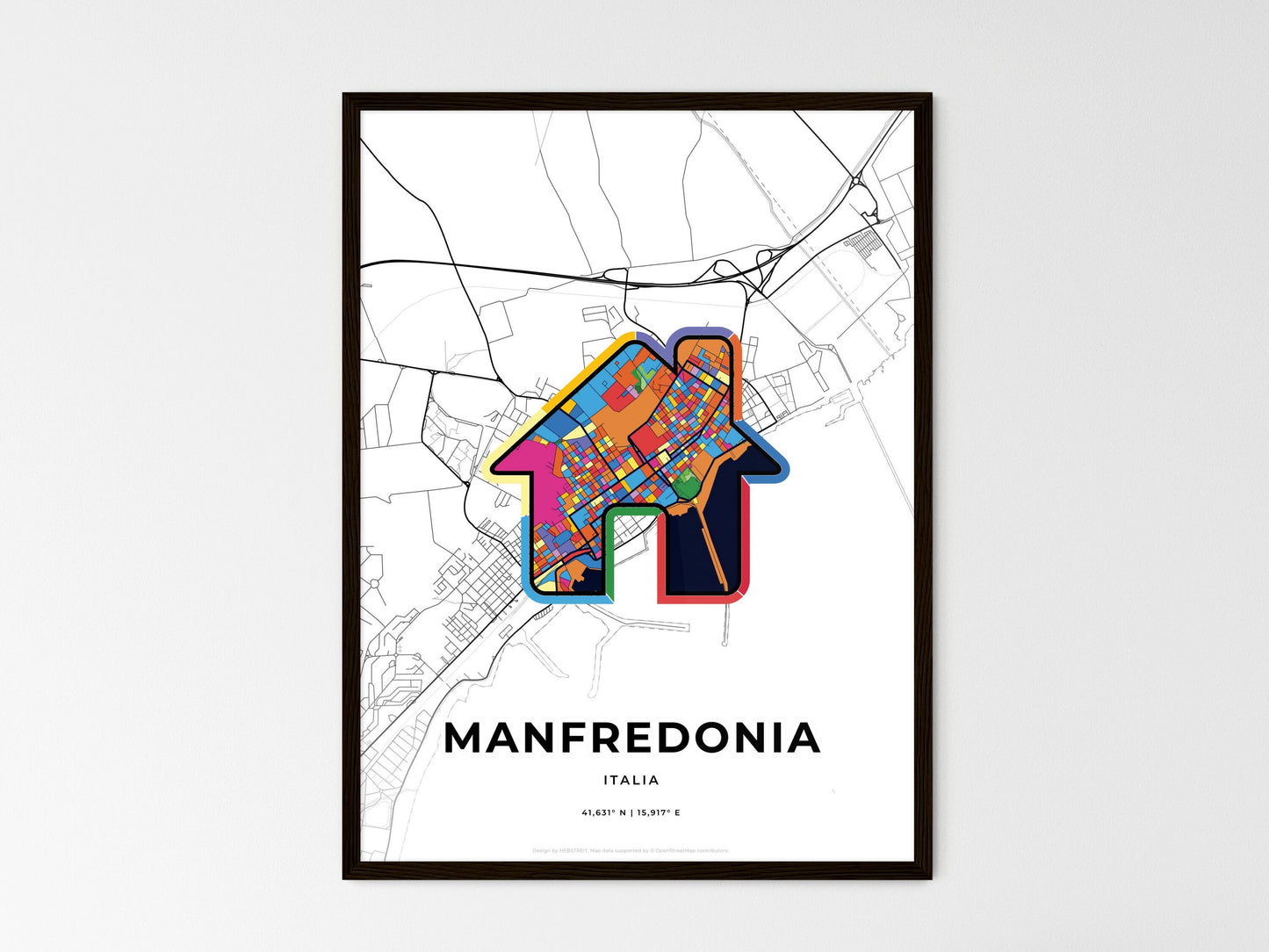 Manfredonia Italy wedding art map with home icon