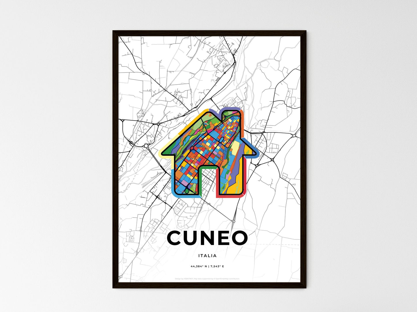Cuneo Italy wedding art map with home icon