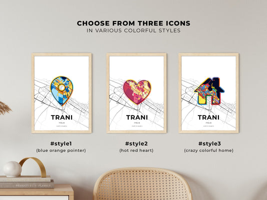 Trani Italy maps with colorful icons