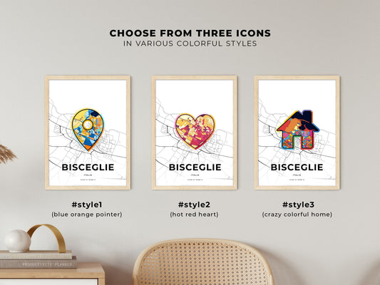 Bisceglie Italy maps with colorful icons