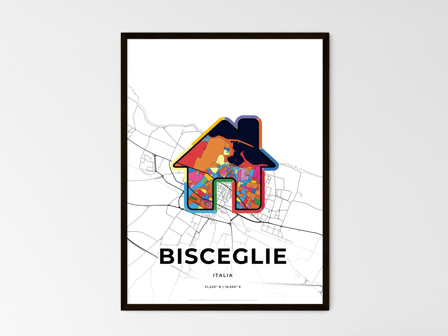 Bisceglie Italy wedding art map with home icon