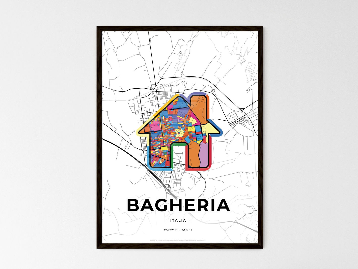 Bagheria Italy wedding art map with home icon