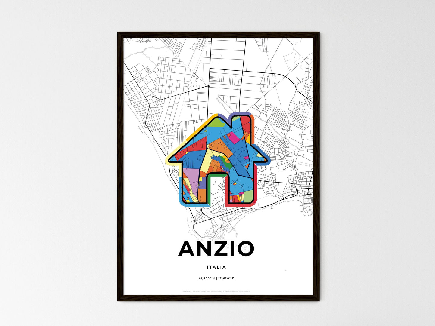 Anzio Italy wedding art map with home icon