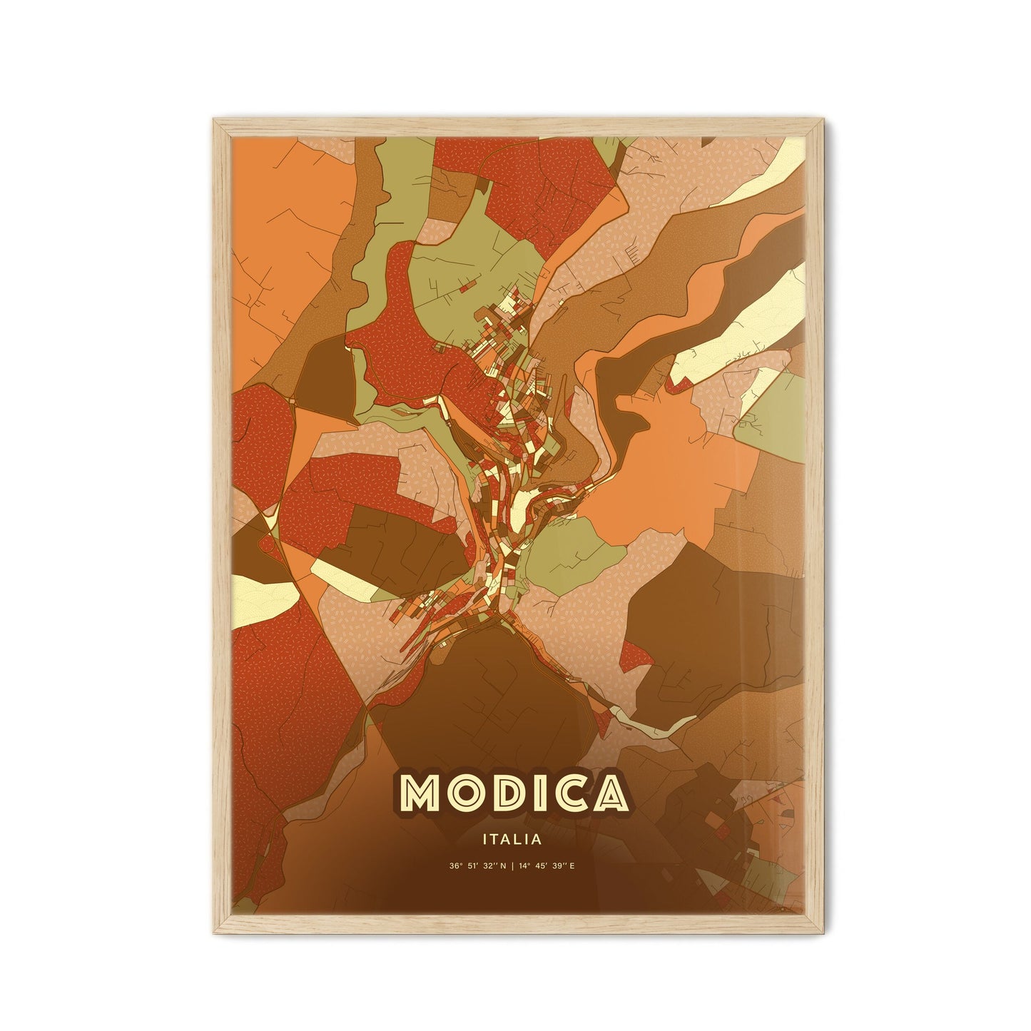Colorful MODICA ITALY Fine Art Map Farmhouse