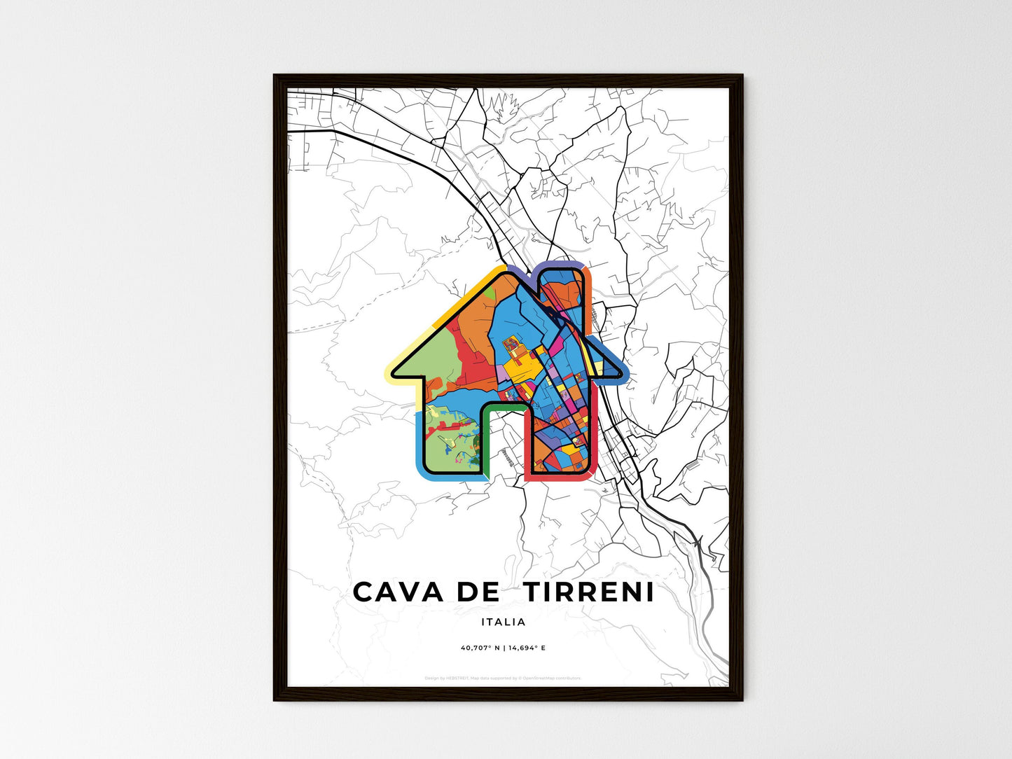 Cava De Tirreni Italy wedding art map with home icon