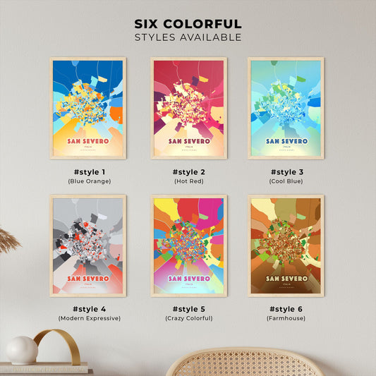 Colorful SAN SEVERO ITALY Fine Art Map Blue Orange