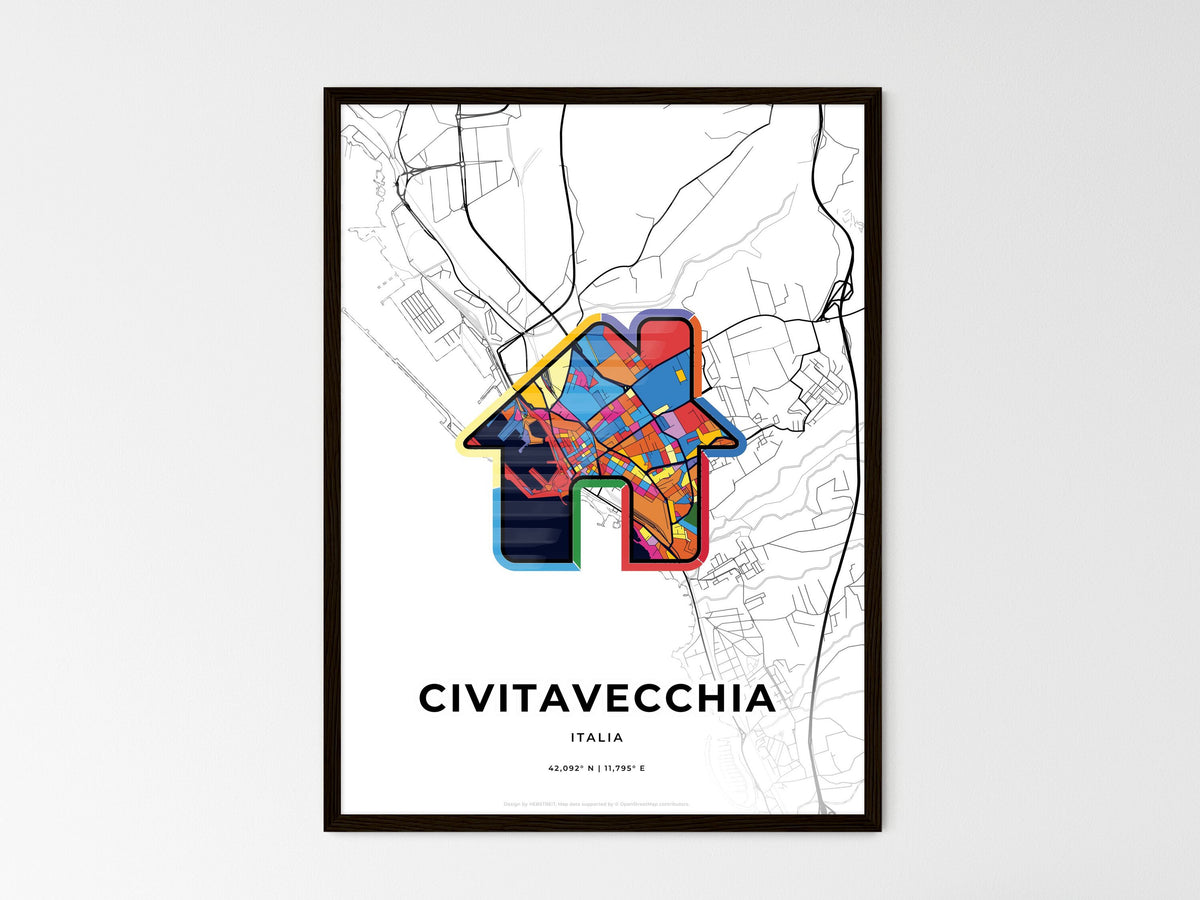Civitavecchia Italy wedding art map with home icon