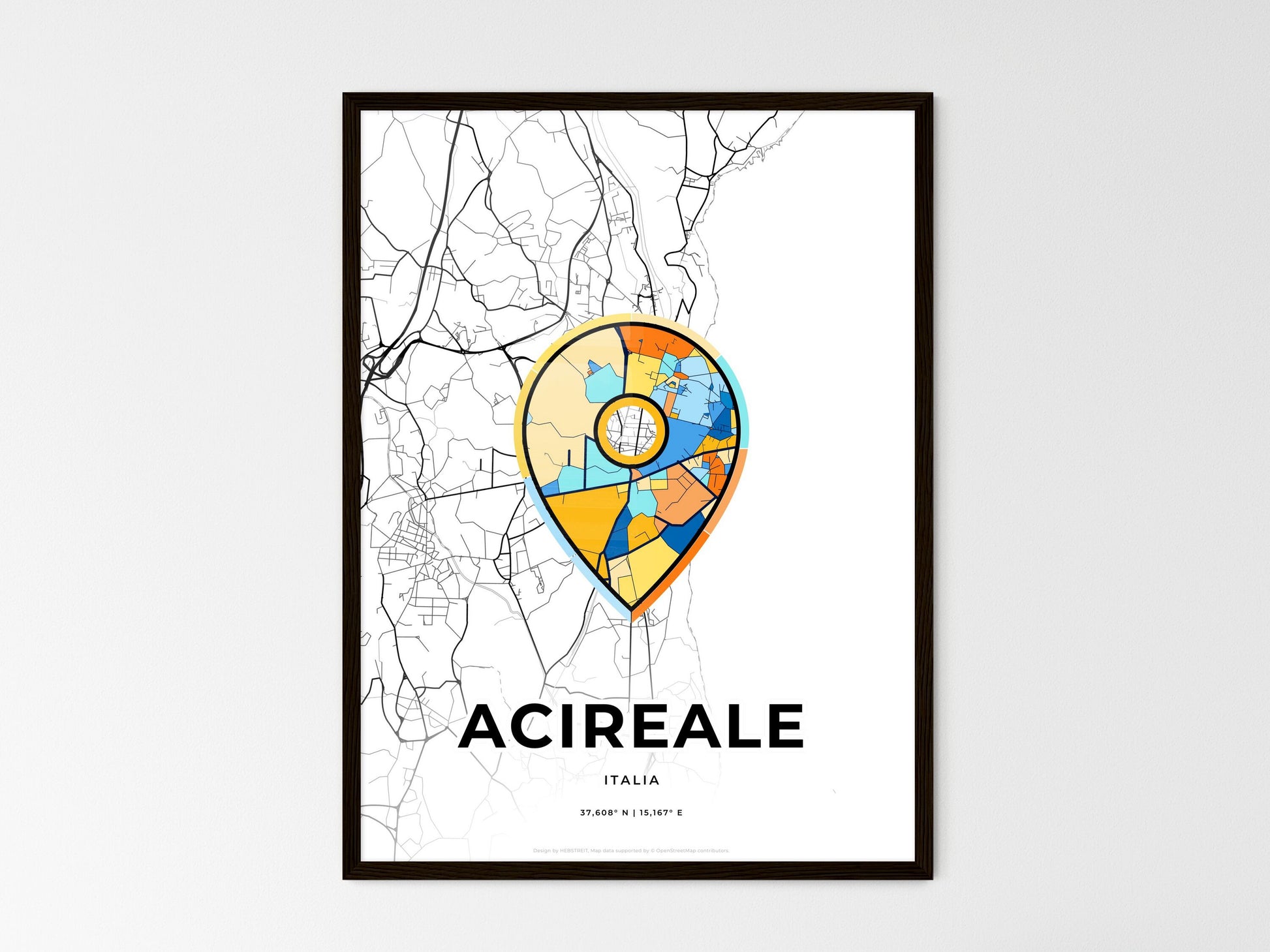 ACIREALE ITALY minimal art map with a colorful icon. Where it all began, Couple map gift. Style 1