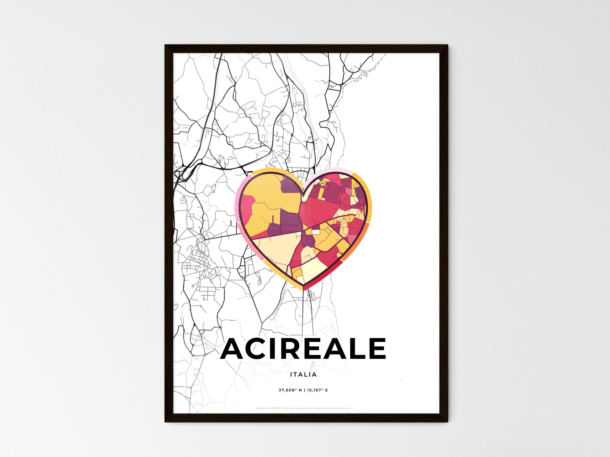 ACIREALE ITALY minimal art map with a colorful icon. Where it all began, Couple map gift. Style 2