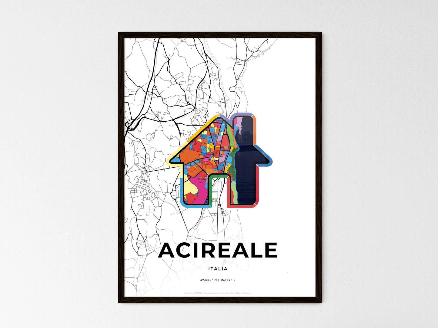 Acireale Italy wedding art map with home icon