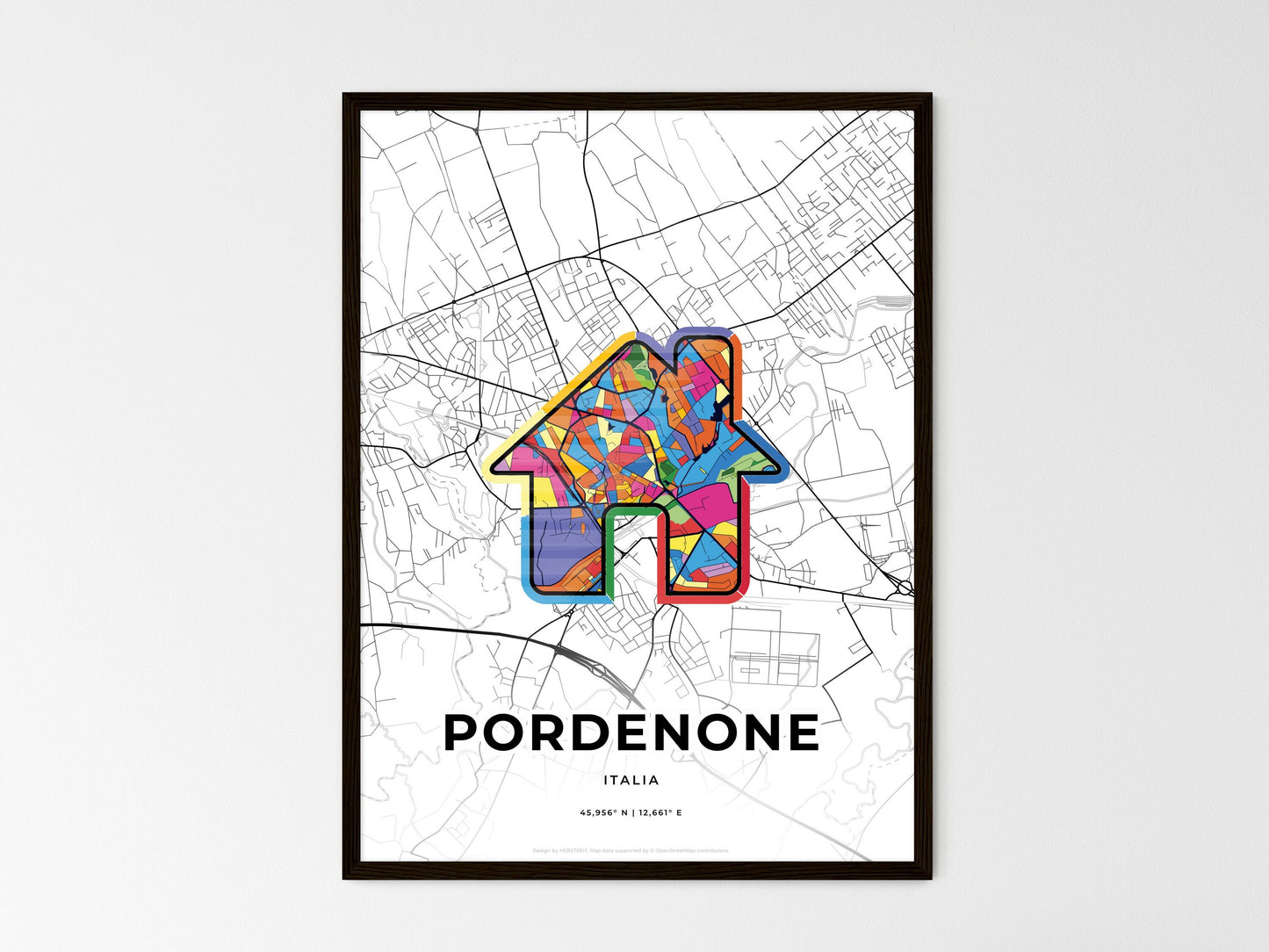 Pordenone Italy wedding art map with home icon