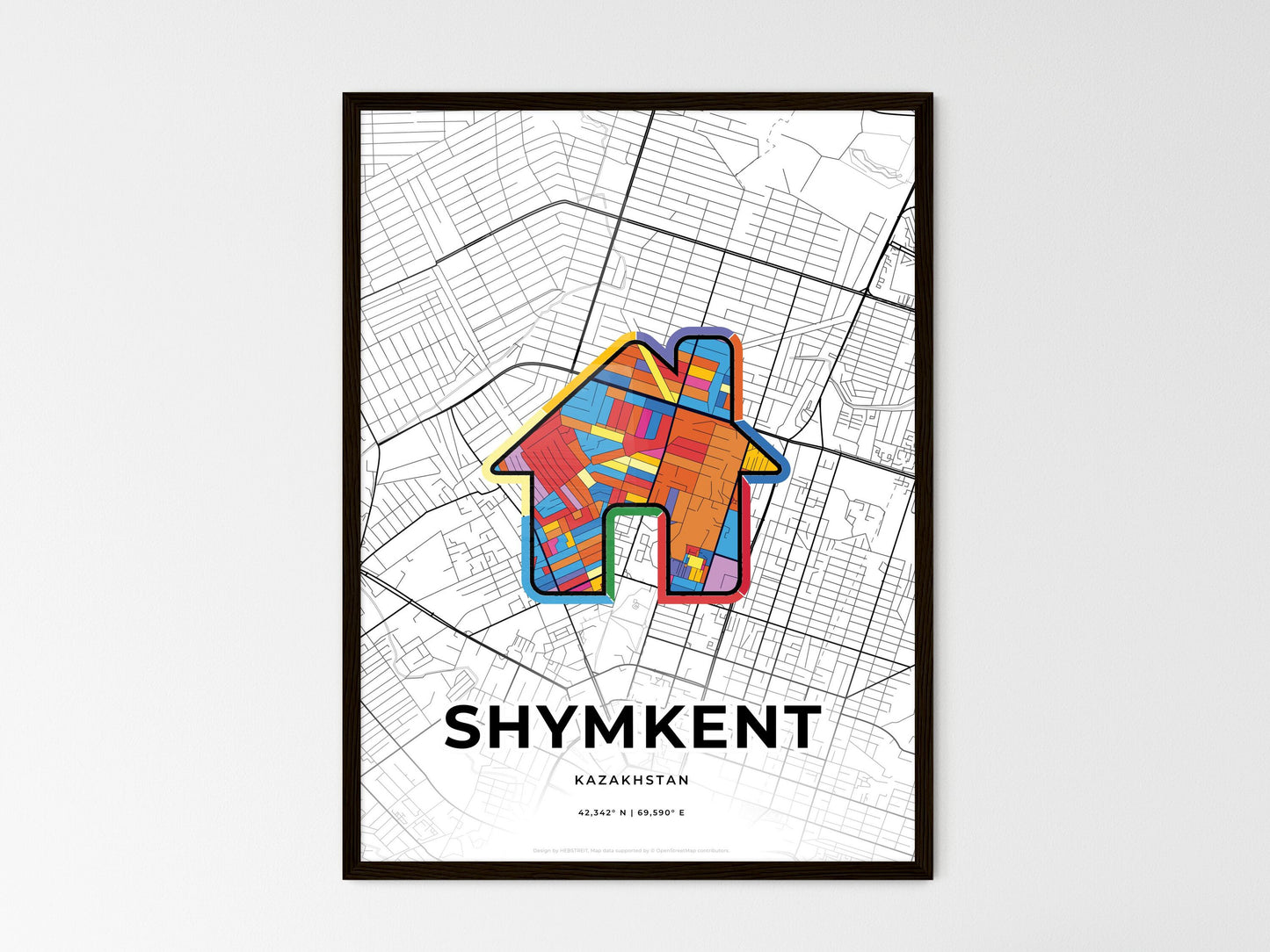 Shymkent Kazakhstan wedding art map with home icon