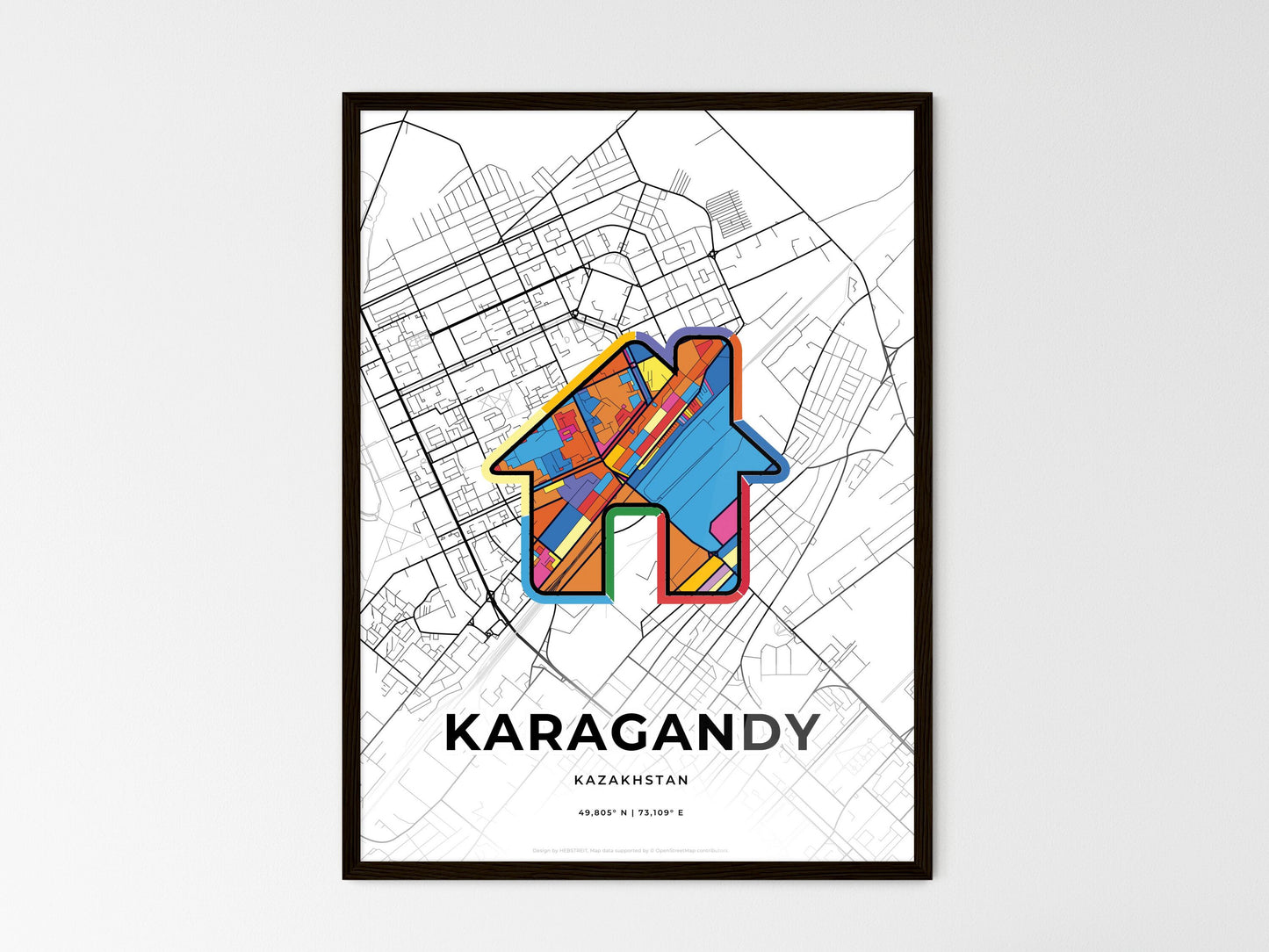 Karagandy Kazakhstan wedding art map with home icon