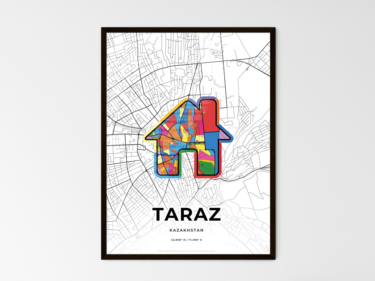 Taraz Kazakhstan wedding art map with home icon