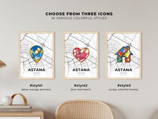 Astana Kazakhstan maps with colorful icons