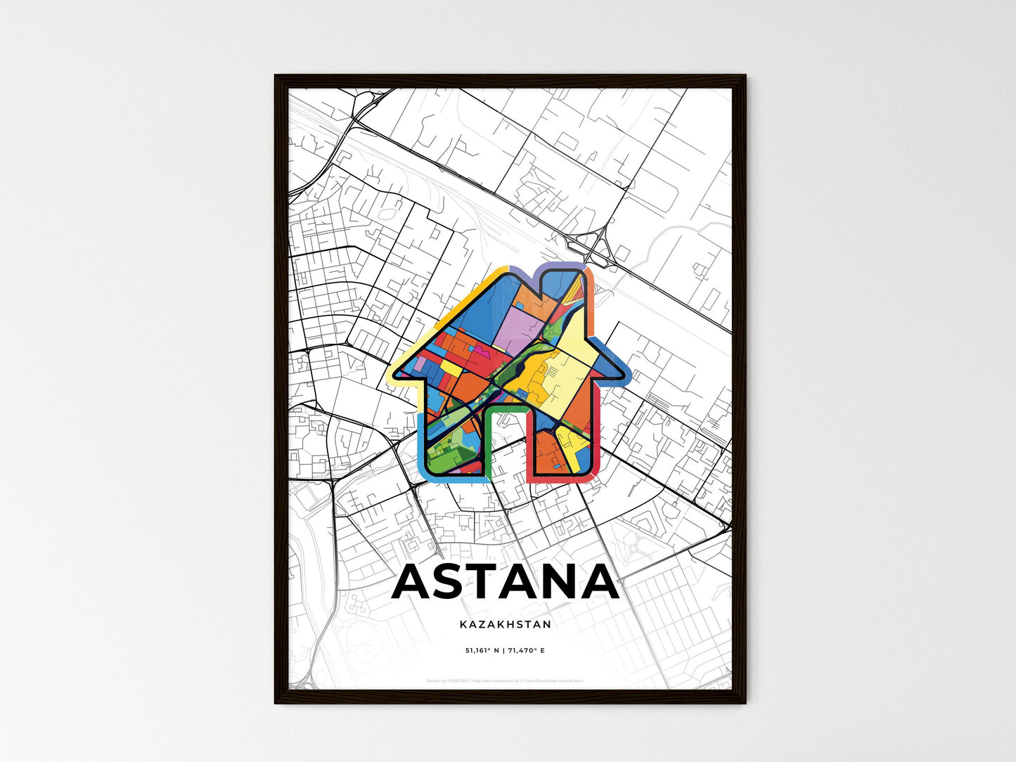 Astana Kazakhstan wedding art map with home icon