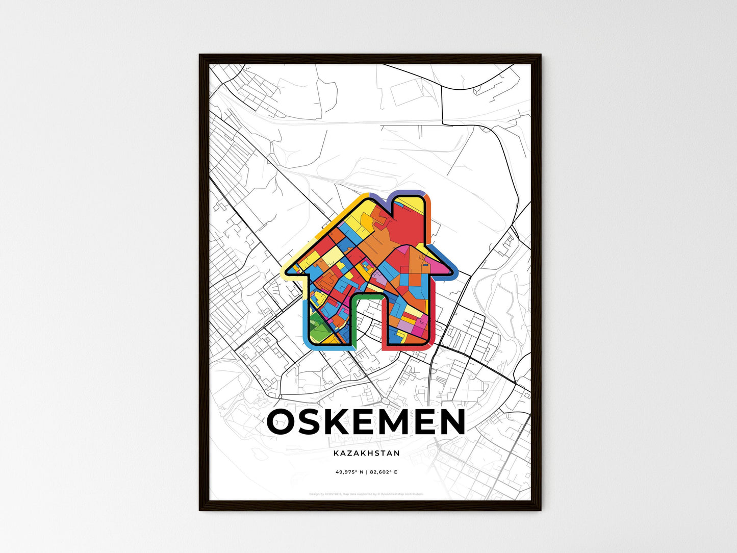 Oskemen Kazakhstan wedding art map with home icon