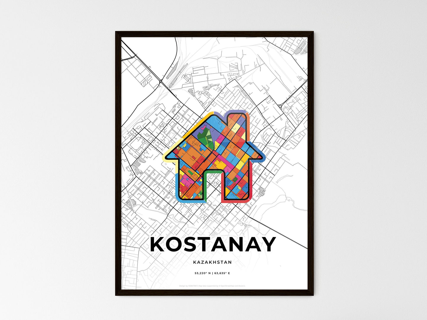 Kostanay Kazakhstan wedding art map with home icon
