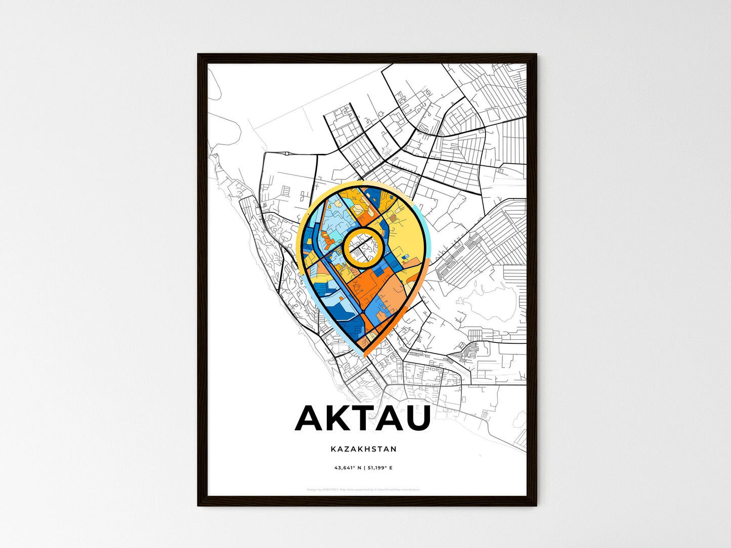 AKTAU KAZAKHSTAN minimal art map with a colorful icon. Where it all began, Couple map gift. Style 1