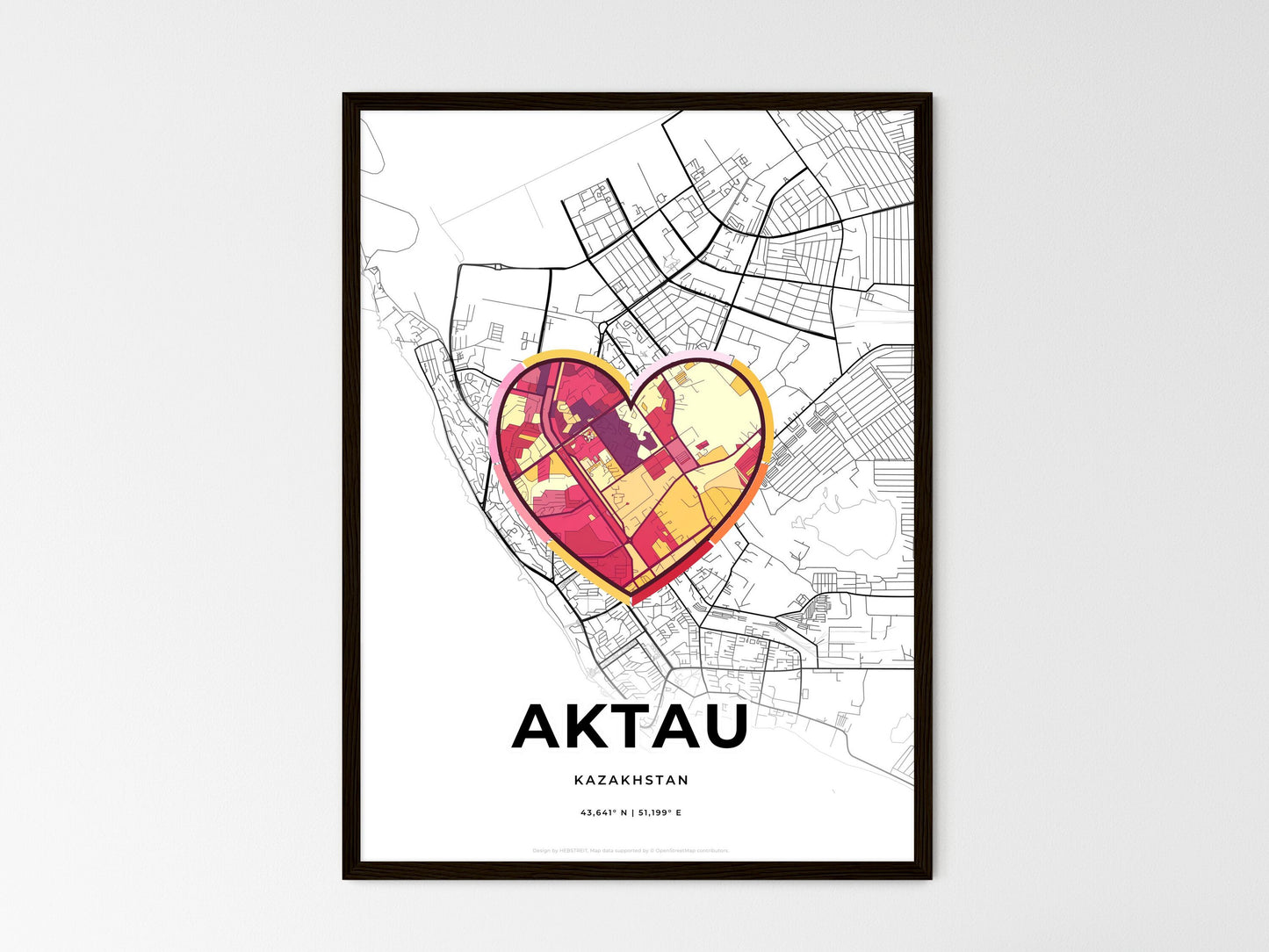 AKTAU KAZAKHSTAN minimal art map with a colorful icon. Where it all began, Couple map gift. Style 2