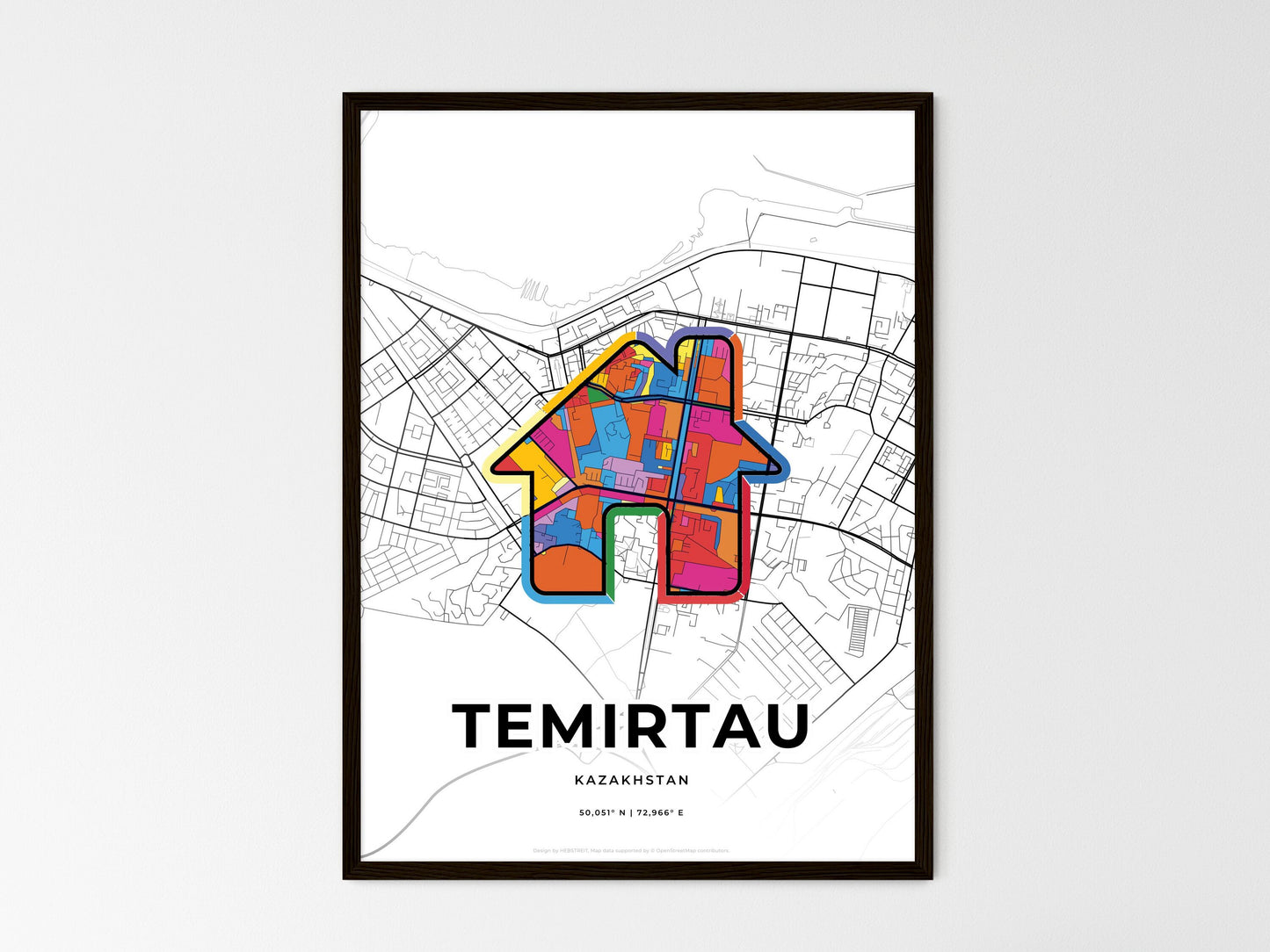 Temirtau Kazakhstan wedding art map with home icon