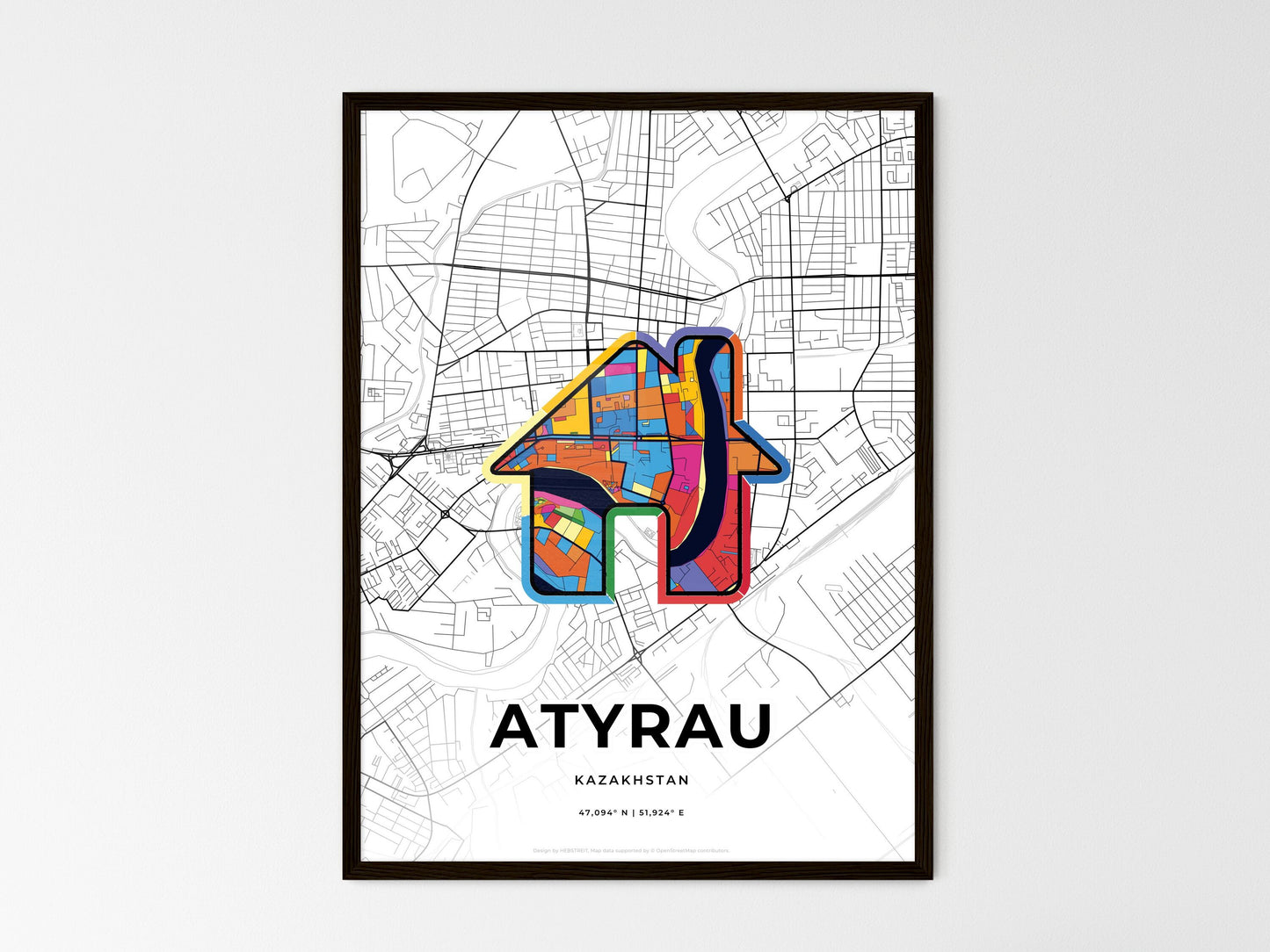 Atyrau Kazakhstan wedding art map with home icon