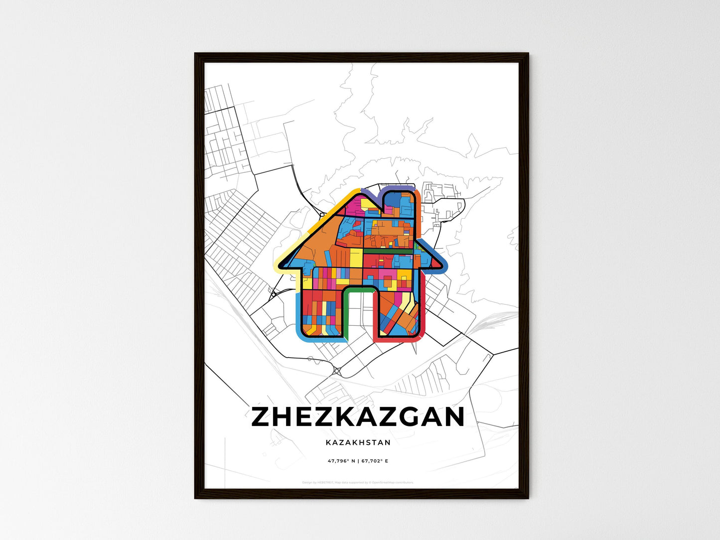 Zhezkazgan Kazakhstan wedding art map with home icon