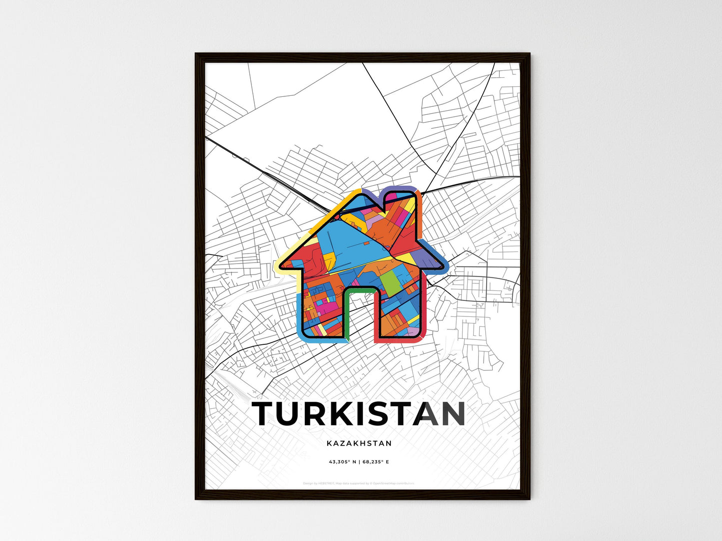 Turkistan Kazakhstan wedding art map with home icon