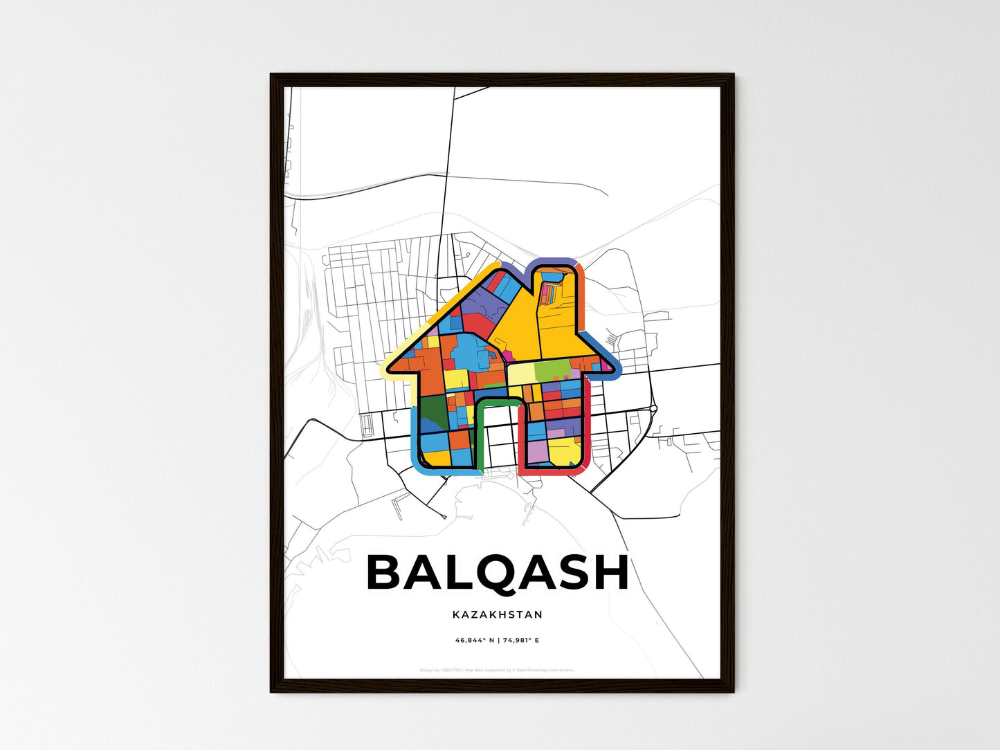Balqash Kazakhstan wedding art map with home icon