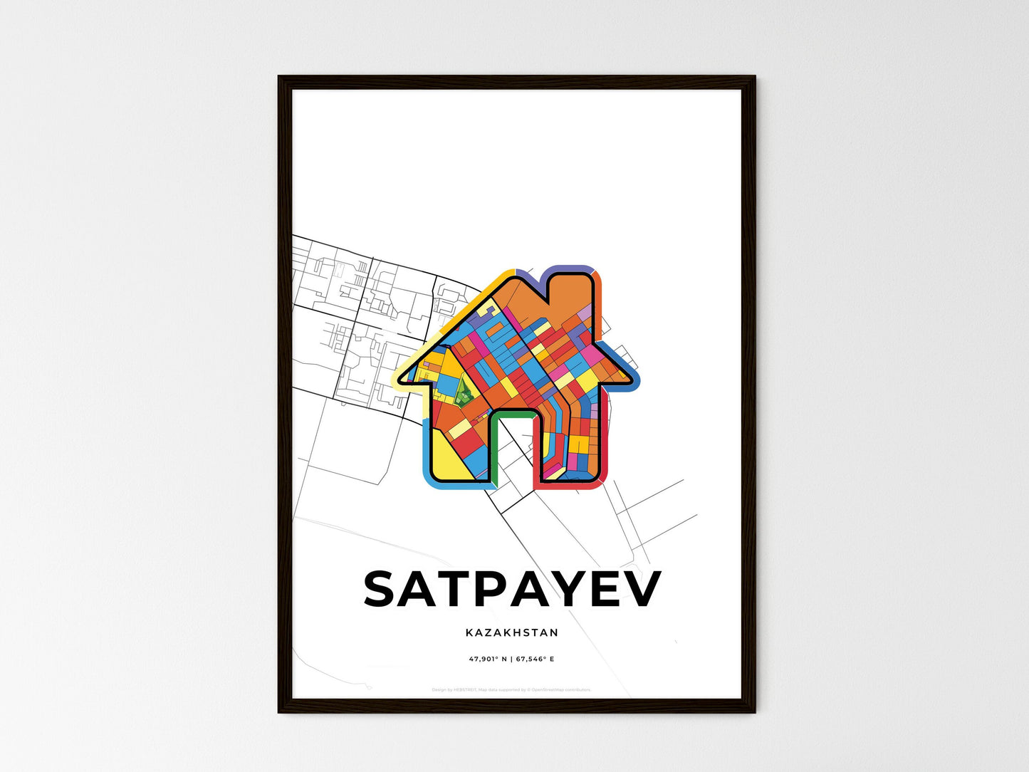 Satpayev Kazakhstan wedding art map with home icon