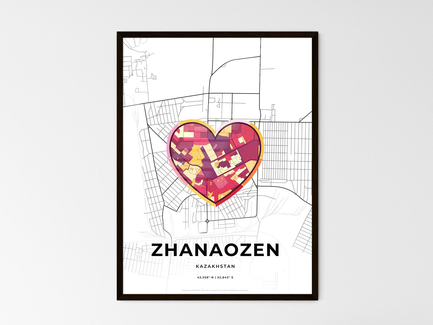 Zhanaozen Kazakhstan wedding art map with heart icon