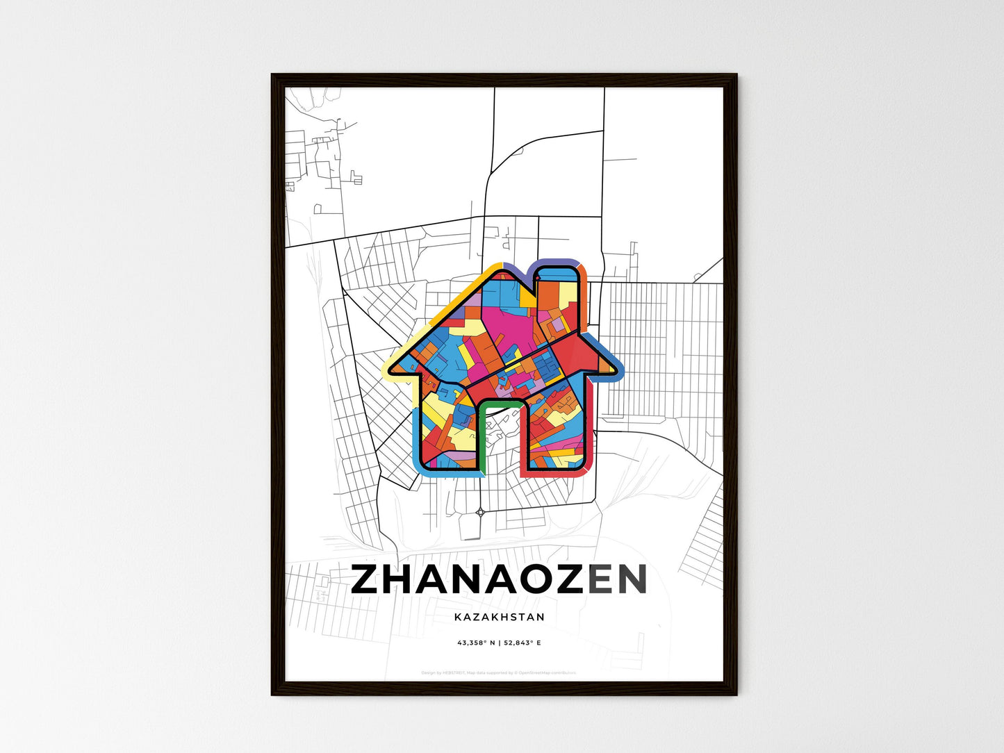 Zhanaozen Kazakhstan wedding art map with home icon