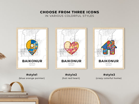 Baikonur Kazakhstan maps with colorful icons