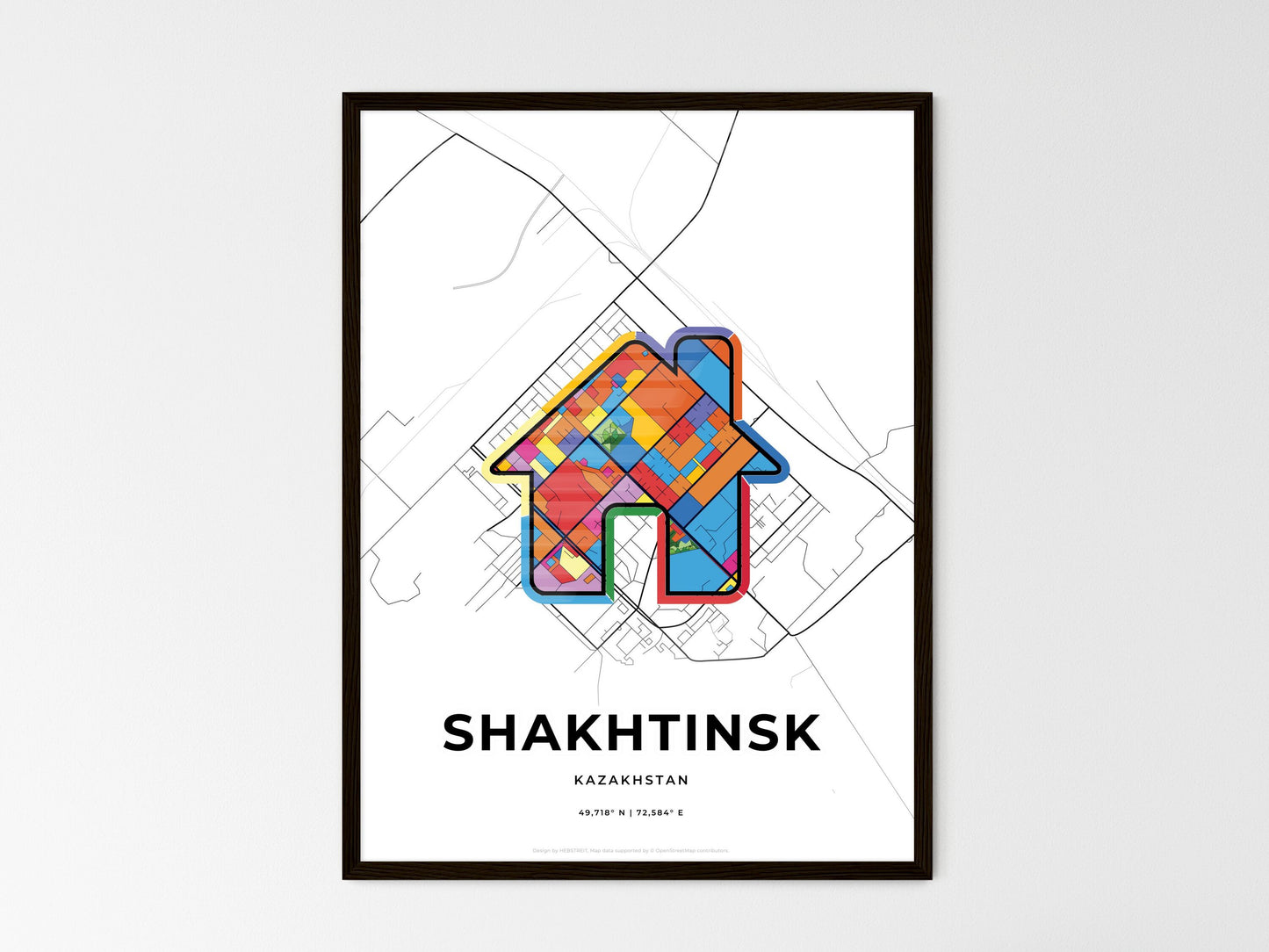 Shakhtinsk Kazakhstan wedding art map with home icon