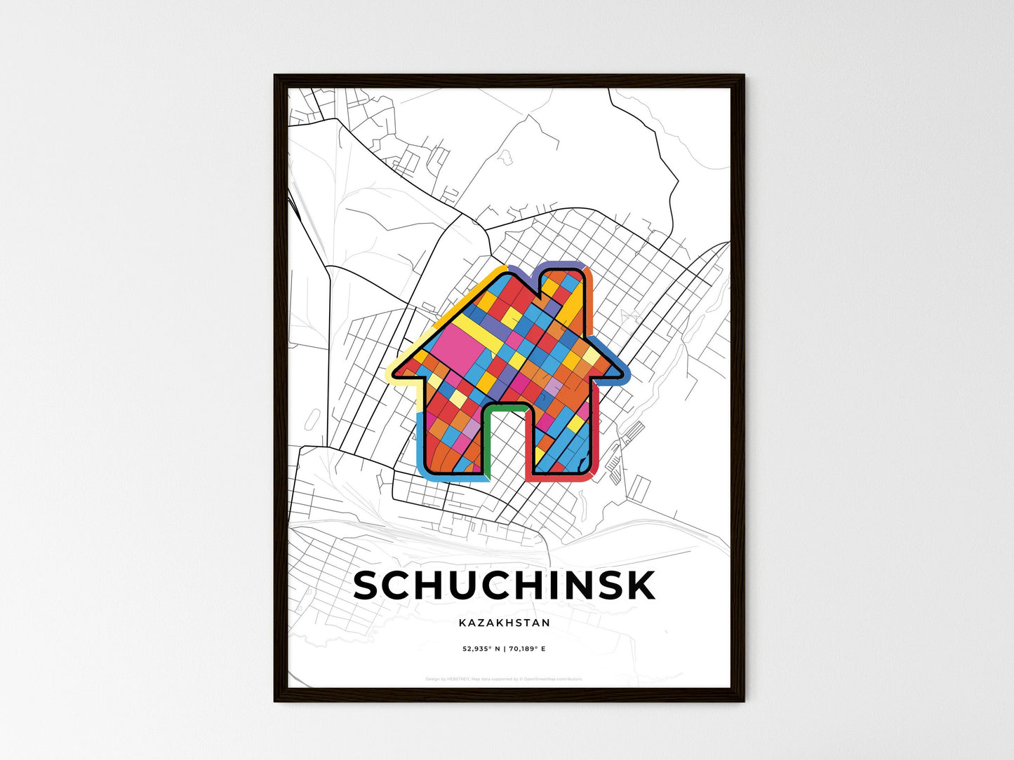 Schuchinsk Kazakhstan wedding art map with home icon