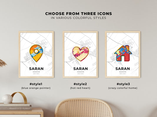 Saran Kazakhstan maps with colorful icons