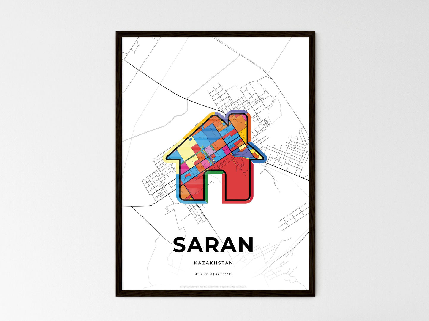 Saran Kazakhstan wedding art map with home icon
