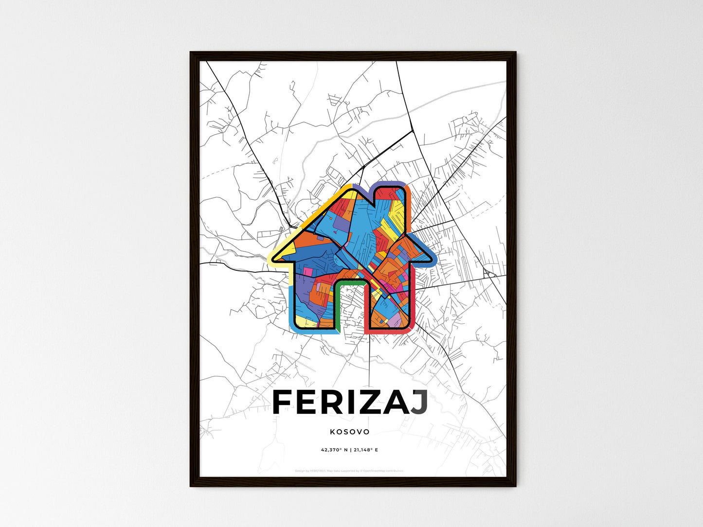 Ferizaj / Uroševac Kosovo wedding art map with home icon