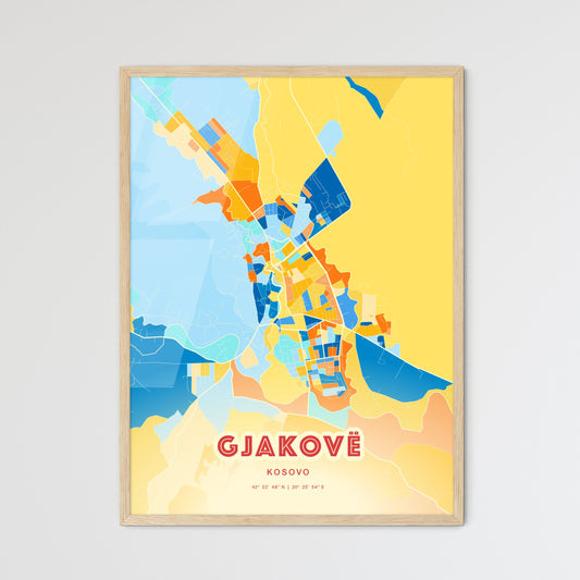 Colorful GJAKOVË / ĐAKOVICA KOSOVO Fine Art Map Blue Orange