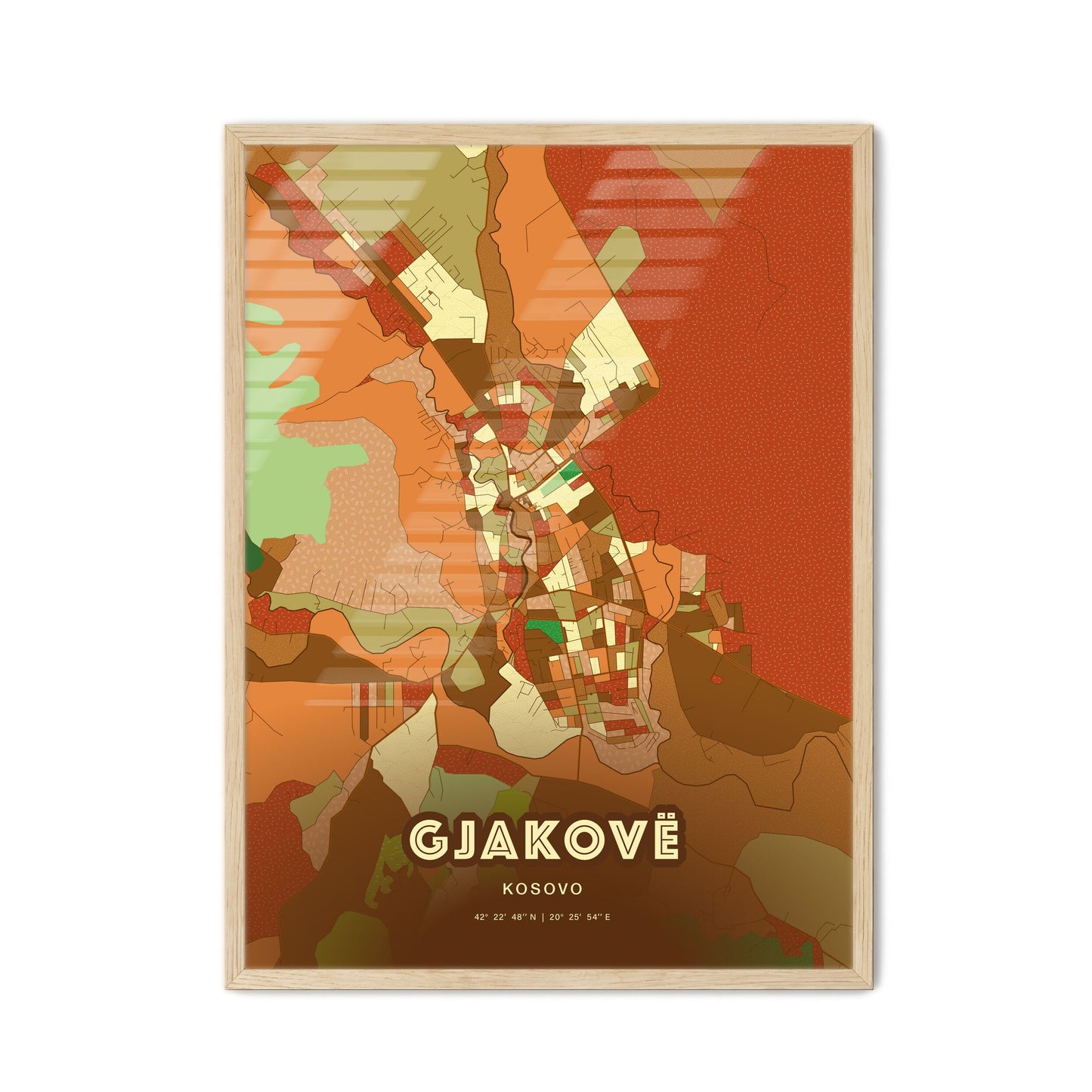 Colorful GJAKOVË / ĐAKOVICA KOSOVO Fine Art Map Farmhouse