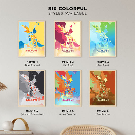 Colorful GJAKOVË / ĐAKOVICA KOSOVO Fine Art Map Blue Orange